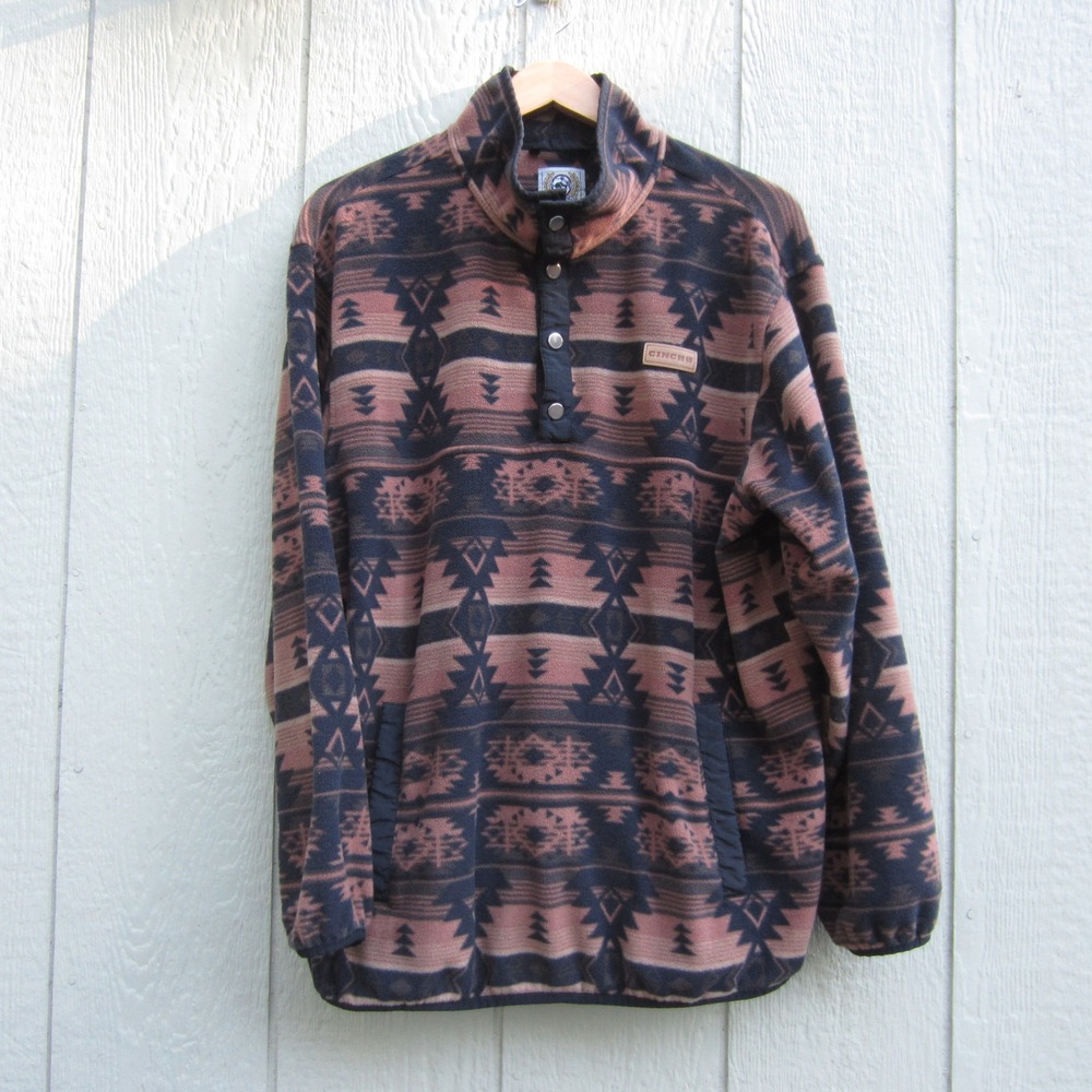 Cinch Sweatershirt Mens L Brown Fleece 1/4 Snap Pullover Aztec Southwestern Cozy